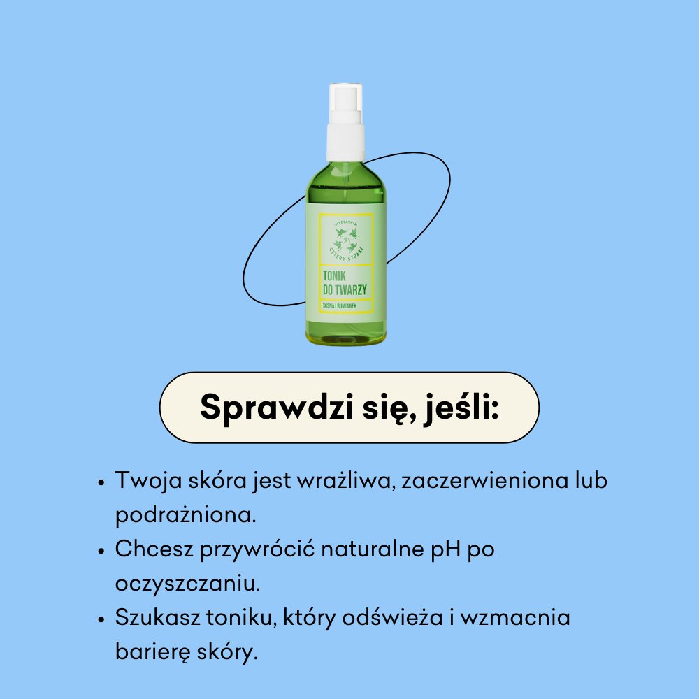 Tonik do twarzy Sosna i Rumianek sprawdzi się, jeśli twoja skóra jest wrażliwa, zaczerwieniona lub podrażniona. 