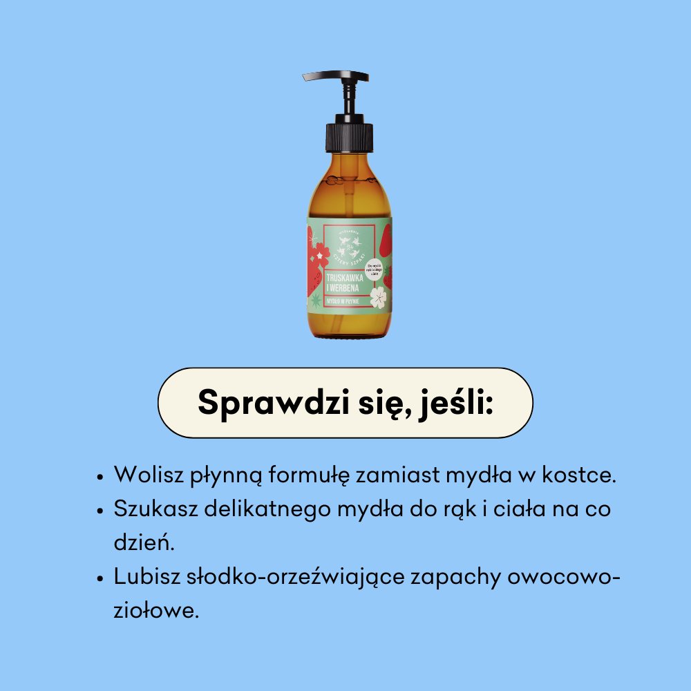 Mydło w płynie Truskawka i Werbena sprawdzi się jeśli szukasz delikatnego mydła do rąk i ciała na co dzień. 