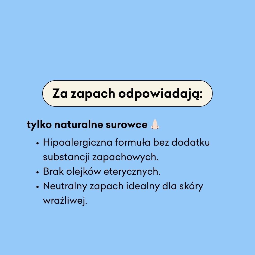 Za zapach szamponu w kostce Miś odpowiadają tylko naturalne surowce. Jest to hipoalergiczna formła bez dodatku substancji zapachowych. 