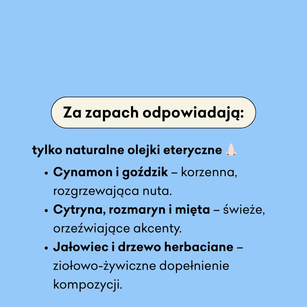 Za zapach mydła Korzenna Kola odpowiadają olejki eteryczne: cynamon i goździk, cytryna, rozmaryn i mięta.