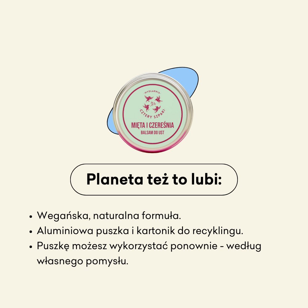 Mięta i Czereśnia - balsam do ust, wegańska, naturalna formuła.