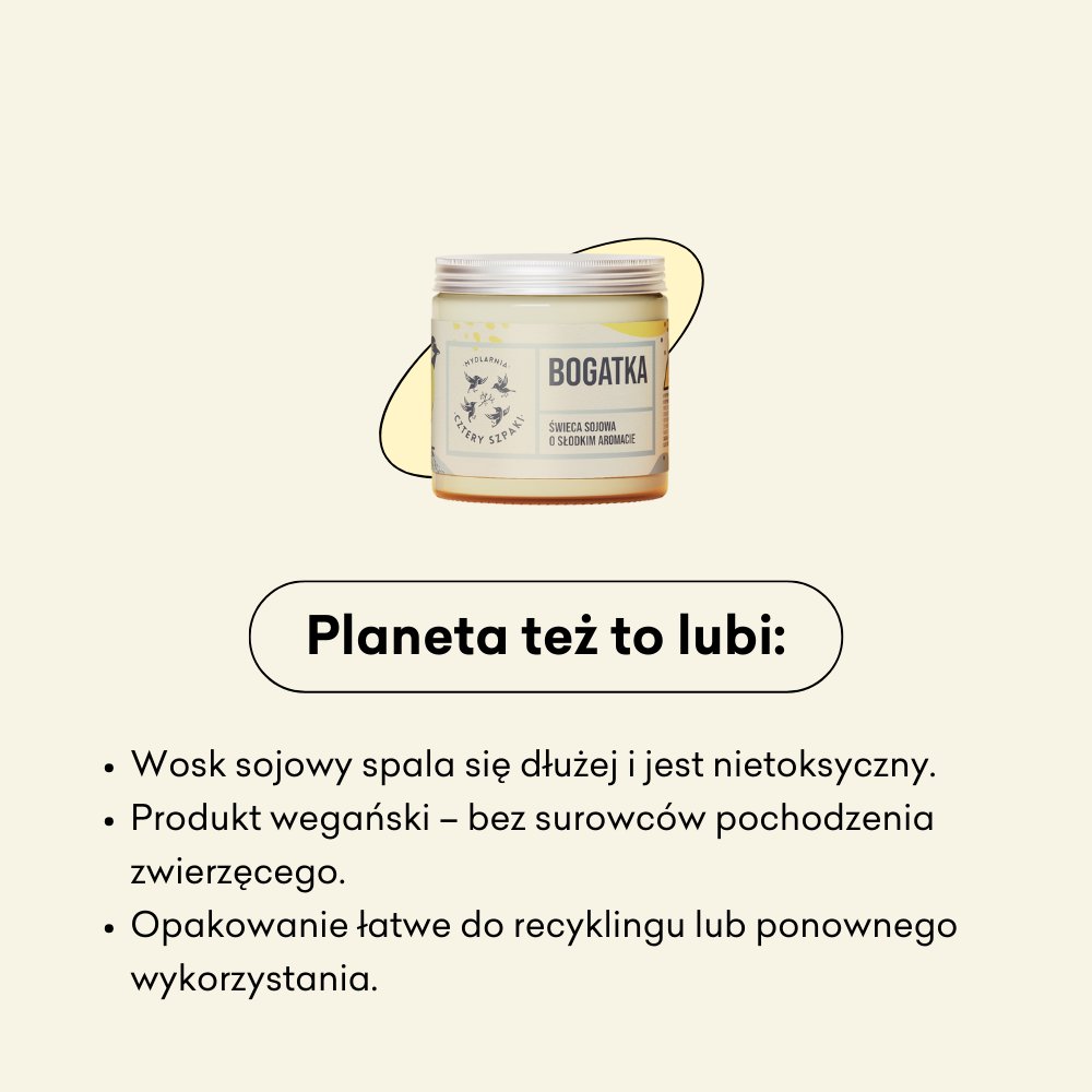Świeca sojowa Bogatka to produkt wegański. 