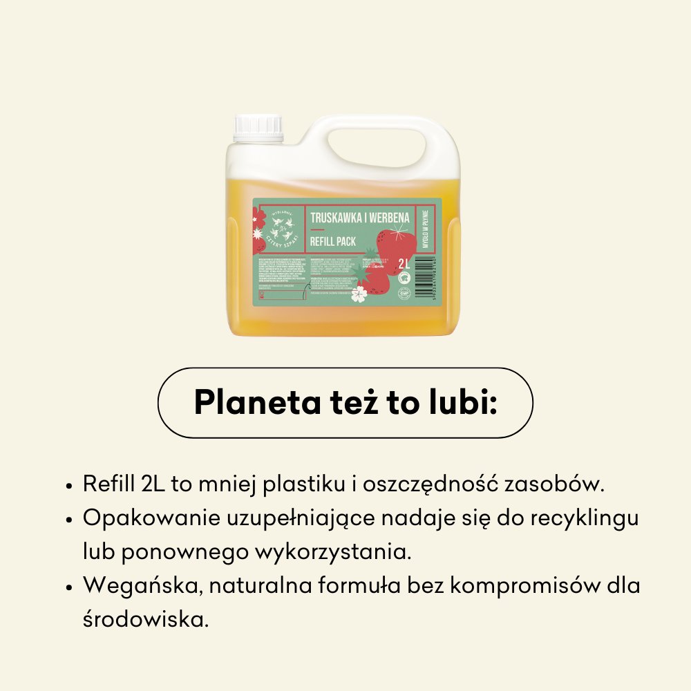 Mydło w płynie Truskawka i Werbena Refill Pack to mniej plastiku i oszczędność zasobów.