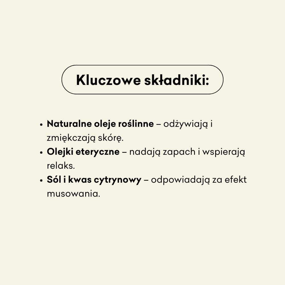 Sześciopak - 6 półkul kąpielowych: olejki eteryczne, naturalne oleje roślinne, sól i kwas cytrynowy.