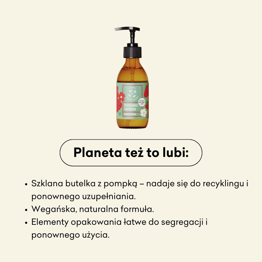 Mydło w płynie Truskawka i werbena to naturalna, wegańska formuła. 