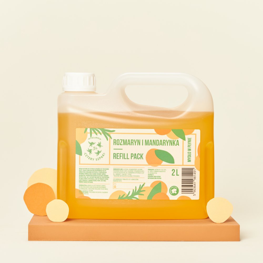 Naturalne mydło w płynie w dwulitrowym opakowaniu typu refill Rozmaryn i Mandarynka