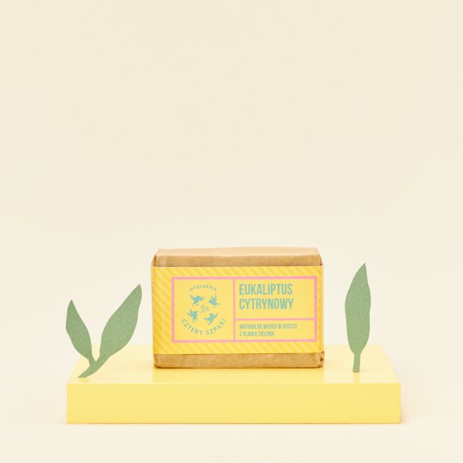 Mydło Eukaliptus Cytrynowy – naturalne mydło w kostce z glinką zieloną w papierowym opakowaniu