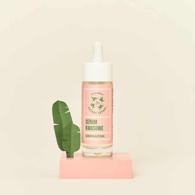 Serum kwasowe do twarzy Szarotka Alpejska w szklanej butelce z pipetą 30 ml