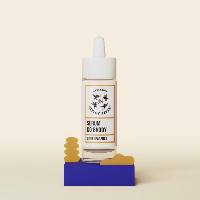 Serum do brody Cedr i Paczula w szklanej butelce z pipetą 30 ml, 4 Szpaki